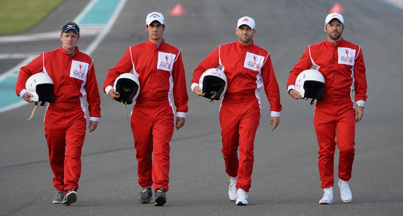 Golfers Race on F1 Grand Prix Course … In Golf Carts