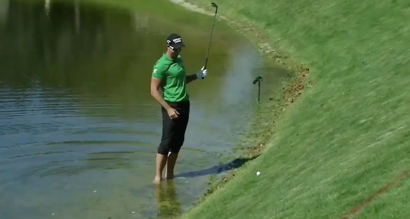 Stenson Flails Barefoot In The Water At Bay Hill