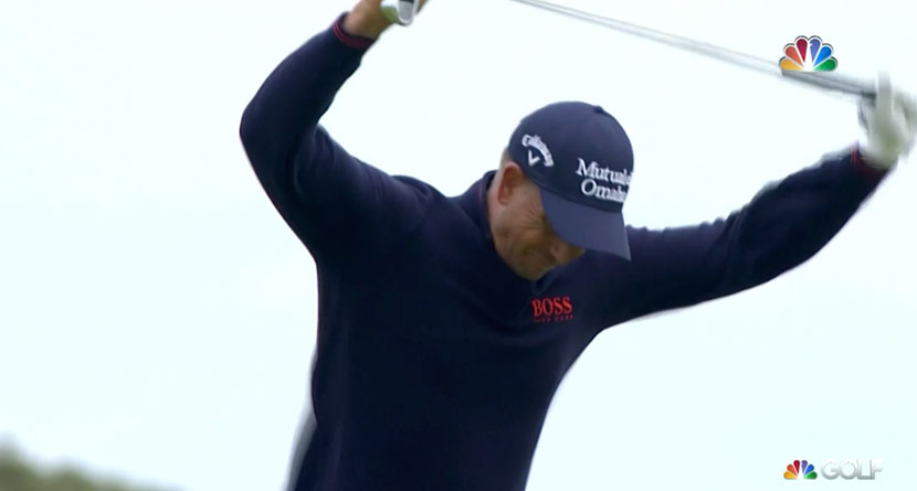 Stenson Shanks Approach, Snaps It Over Knee