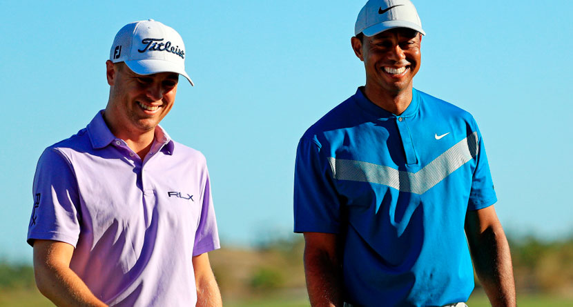 Tiger Expertly Trolls JT With First-Tee Intro