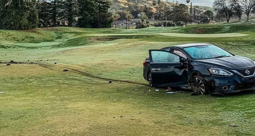 Fog Sends Driver Flying 40 Feet Into The Air, Crashing Onto Golf Course