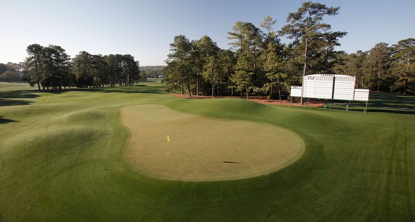 The green on the eighth hole is shown at Augusta National Golf Club, the site of the Masters golf tournament, Wednesday, March 31, 2010, in Augusta, Ga. It's the only par 5 at Augusta National without a hazard. (AP Photo/Rob Carr, File)