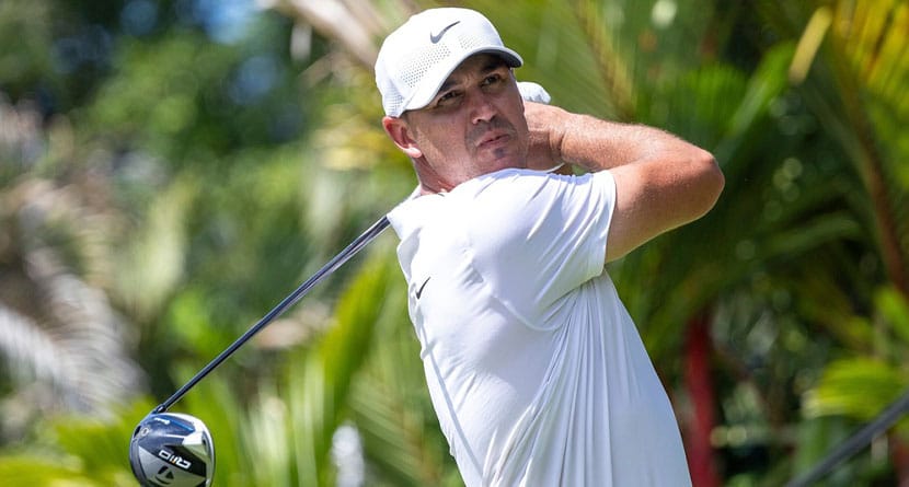 Captain Brooks Koepka, of Smash GC, hit from the 10th tee during the final round of LIV Golf Singapore at Sentosa Golf Club, Sunday, May 5, 2024, in Sentosa, Singapore. (Doug DeFelice/LIV Golf via AP)