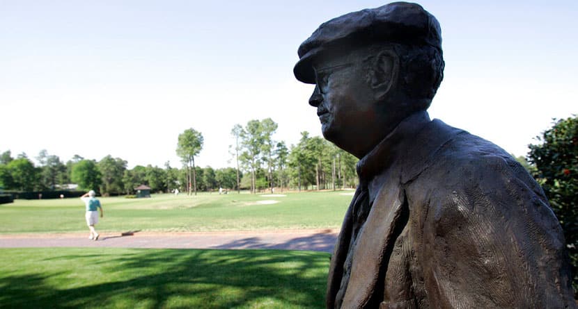 A statue of Donald Ross stands near the Pinehurst No. 2 golf course designed by Ross in Pinehurst, N.C., Monday, April 23, 2007. The course that frustrated the world's best players during two U.S. Opens and tested the toughness of countless other duffers celebrates its 100th birthday resolute in its status as one of the sport's toughest courses to tame.