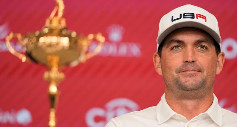 Keegan Bradley participates in a news conference in New York, Tuesday, July 9, 2024. Bradley was introduced as the U.S. Ryder Cup captain for 2025. (AP Photo/Seth Wenig)