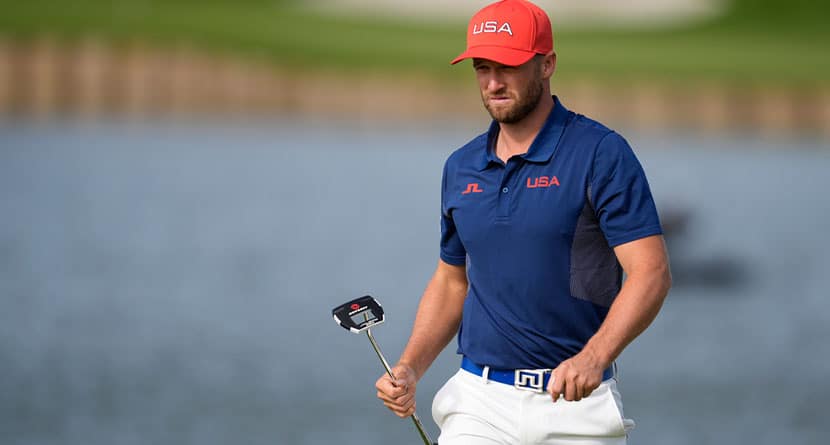 Wyndham Clark, of the United States, walks on the 2nd green after putting during the third round of the men's golf event at the 2024 Summer Olympics, Saturday, Aug. 3, 2024, at Le Golf National in Saint-Quentin-en-Yvelines, France. (AP Photo/George Walker IV)