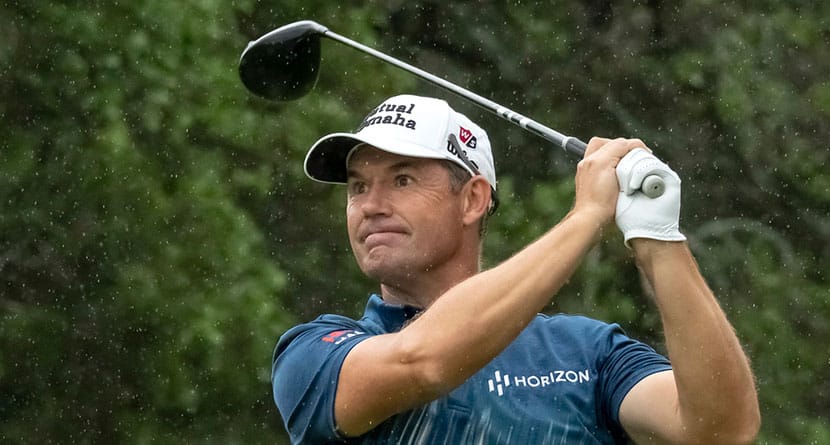 Padraig Harrington, Ireland, tees off on the twelfth hole during the first round of the Valero Texas Open golf tournament, Thursday, March 30, 2023, in San Antonio. (AP Photo/Rodolfo Gonzalez)