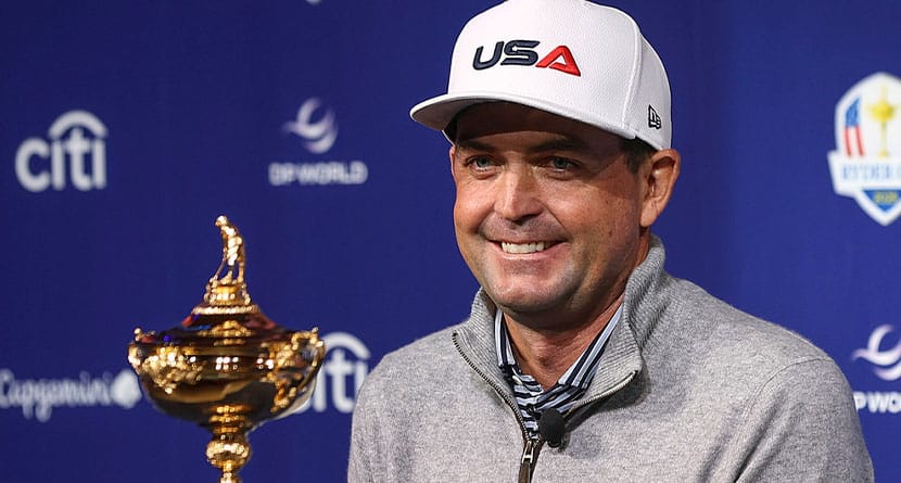 U.S. Ryder Cup golf team captain Keegan Bradley speaks at a press conference in New York, Tuesday, Oct. 8, 2024. (AP Photo/Heather Khalifa)