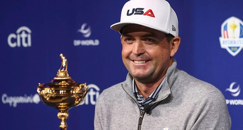 U.S. Ryder Cup golf team captain Keegan Bradley speaks at a press conference in New York, Tuesday, Oct. 8, 2024. (AP Photo/Heather Khalifa)