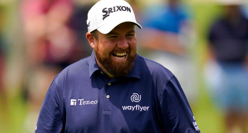 Shane Lowry, of Ireland, smiles on the 14th hole during a practice round for the PGA Championship golf tournament, Tuesday, May 17, 2022, in Tulsa, Okla. (AP Photo/Sue Ogrocki)