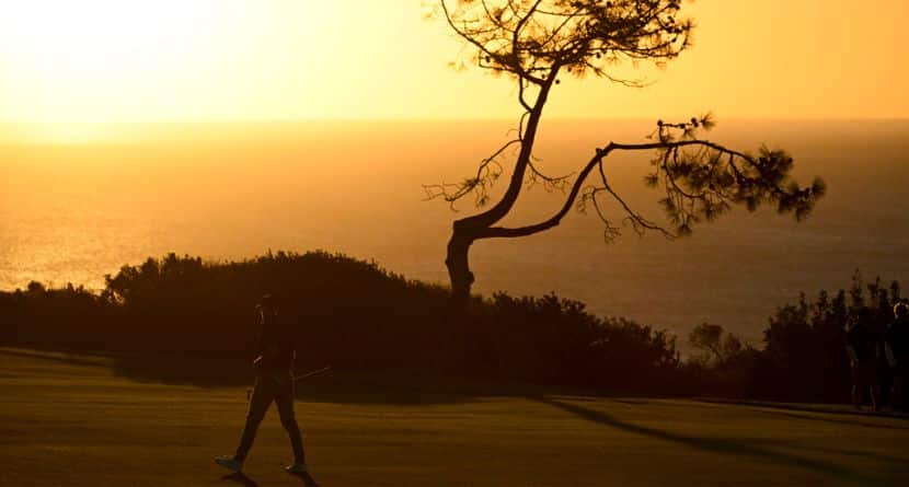 Ludvig Aberg walks on the 15th hole of the South Course at Torrey Pines during the second round of the Farmers Insurance Open golf tournament Thursday, Jan. 23, 2025, in San Diego. (AP Photo/Denis Poroy)