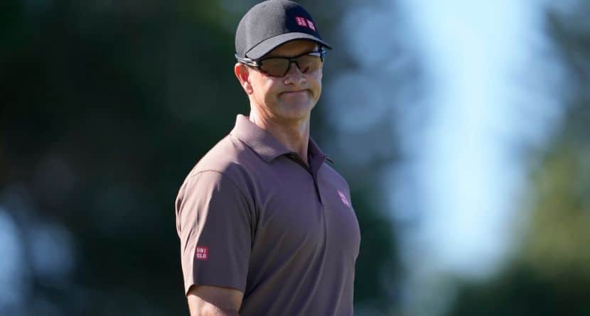 Adam Scott, of Australia, watches a missed putt at the third green during the second round of The Sentry golf event, Friday, Jan. 3, 2025, at the Kapalua Plantation Course in Kapalua, Hawaii. (AP Photo/Matt York)