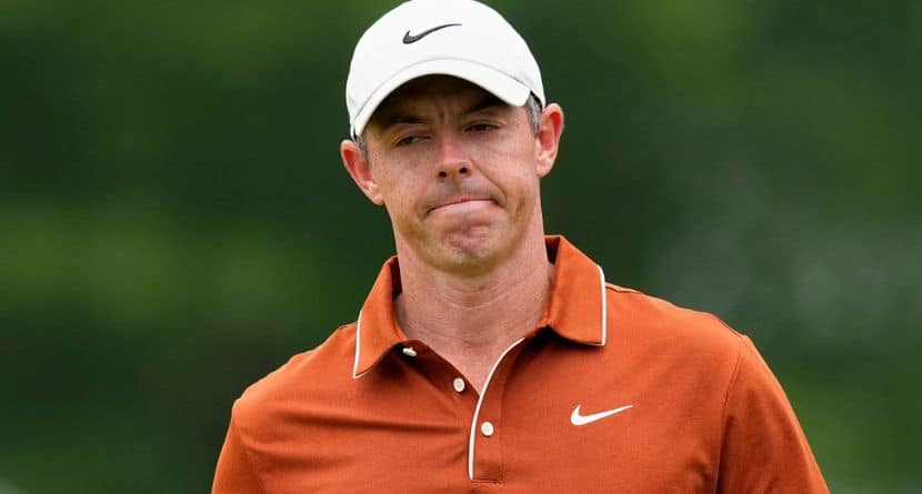 Rory McIlroy, of Northern Ireland, walks on the third hole during the second round of the PGA Championship golf tournament at the Quail Hollow Club, Friday, May 16, 2025, in Charlotte, N.C. (AP Photo/David J. Phillip)