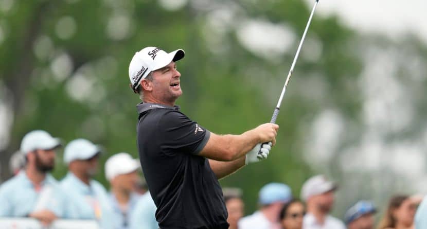 Ryan Fox, of New Zealand, hits from the second tee during the final round of the Houston Open golf tournament in Houston, Sunday, March 30, 2025. (AP Photo/Ashley Landis)