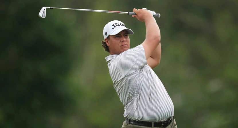 Aldrich Potgieter, of South Africa, hits from the ninth tee during the first round of the Rocket Classic golf tournament at the Detroit Golf Club, Thursday, June 26, 2025, in Detroit. (AP Photo/Paul Sancya)