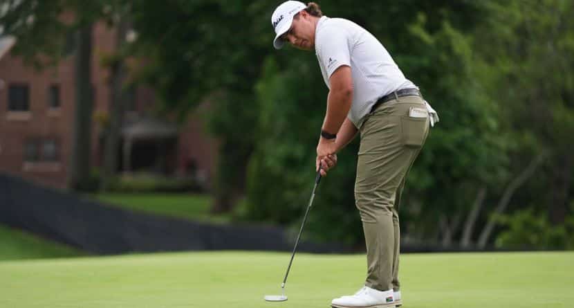 Aldrich Potgieter, of South Africa, putts on the eighth hole during the first round of the Rocket Classic golf tournament at the Detroit Golf Club, Thursday, June 26, 2025, in Detroit. (AP Photo/Paul Sancya)