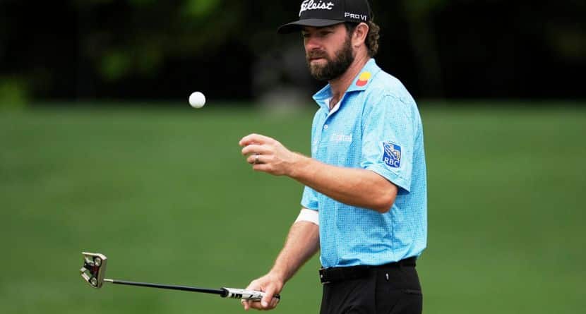 Cameron Young plays on the 13th hole during a practice round for the PGA Championship golf tournament at the Quail Hollow Club, Wednesday, May 14, 2025, in Charlotte, N.C. (AP Photo/George Walker IV)