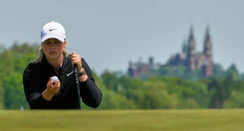 Maja Stark, of Sweden, putts on the seventh hole during the third round of the U.S. Women's Open golf tournament at Erin Hills Saturday, May 31, 2025, in Erin, Wis. (AP Photo/Matt York)