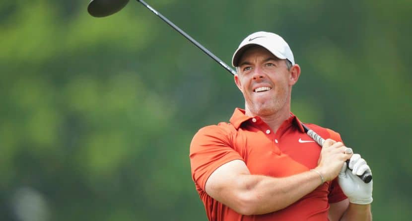 Rory McIlroy tees off on the fifth hole during the second round of the Canadian Open golf tournament in Caledon, Ontario, Friday, June 6, 2025. (Nathan Denette/The Canadian Press via AP)
