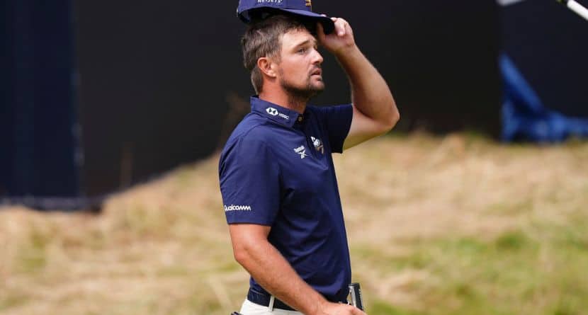 USA's Bryson DeChambeau on the 18th green during the final round of the British Open golf championship at the Royal Portrush Golf Club, Northern Ireland, Sunday, July 20, 2025. (Mike Egerton/PA via AP)