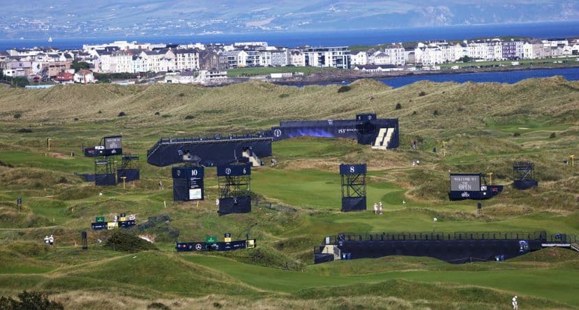 The Dunluce course that is hosting the 2025 British Open golf championship at Royal Portrush Golf Club, Northern Ireland, Sunday, July 13, 2025. (AP Photo/Peter Morrison)