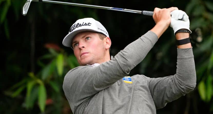 Michael Brennan watches his tee shot on the sixth hole during the first round of the U.S. Open golf tournament at Los Angeles Country Club, June 15, 2023, in Los Angeles. (AP Photo/Lindsey Wasson)