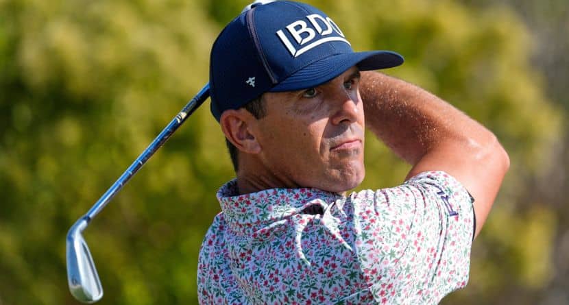 Billy Horschel, of the United States, watches his tee shot on the second tee during the second round of the Hero World Challenge PGA Tour at the Albany Golf Club, in New Providence, Bahamas, Dec. 5, 2025. (AP Photo/Fernando Llano)