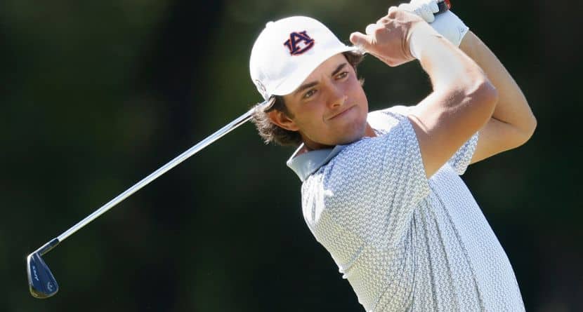 Auburn golfer Brendan Valdes tees off during an NCAA golf tournament Oct. 1, 2024, in Fort Worth, Texas. (AP Photo/Mike Buscher)