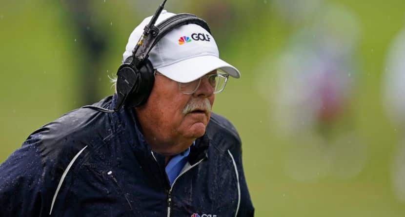 NBC sports analyst Roger Maltbie is seen on the Silverado Resort North Course during the final round of the Fortinet Championship PGA golf tournament in Napa, Calif., Sept. 18, 2022. (AP Photo/Eric Risberg)