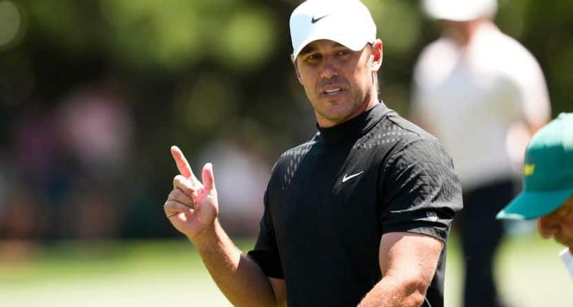 Brooks Koepka walks to green on the first hole during the final round of the Masters golf tournament at the Augusta National Golf Club, Sunday, April 12, 2026, in Augusta, Ga. (AP Photo/Matt Slocum)