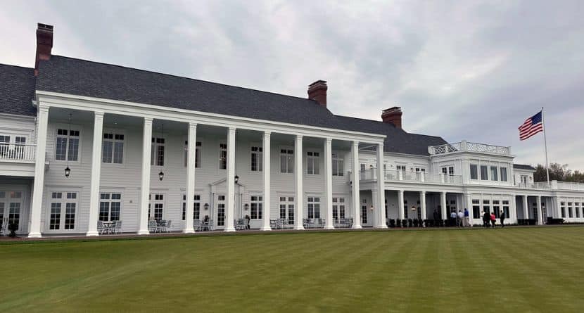 Oakland Hills Country Club has opened a stately, steel structure to replace its century-old clubhouse that was destroyed by fire four-plus years ago, Monday, April 27, 2026, in Bloomfield Township, Mich. (AP Photo/Larry Lage)