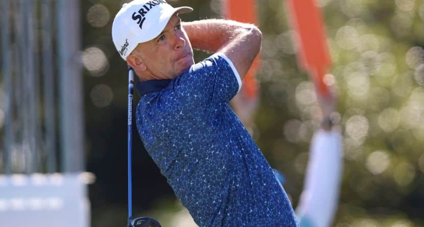 Martin Laird drives from the 10th tee during the final final round of the RSM Classic golf tournament, Sunday, Nov. 24, 2024, in St. Simons Island, Ga. (AP Photo/Gary McCullough)