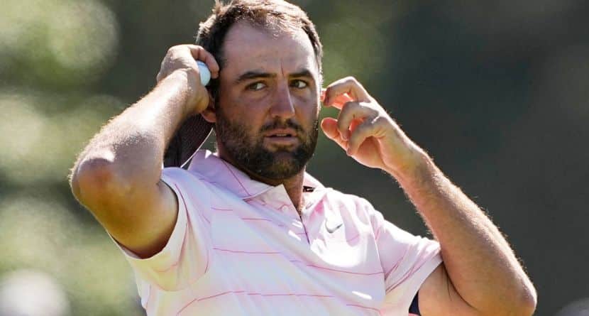 Scottie Scheffler waits to play on the eighth hole during the final round of the U.S. Open golf tournament at Shinnecock Hills Golf Club in Southampton, N.Y., Sunday, June 21, 2026. (AP Photo/Gerald Herbert)