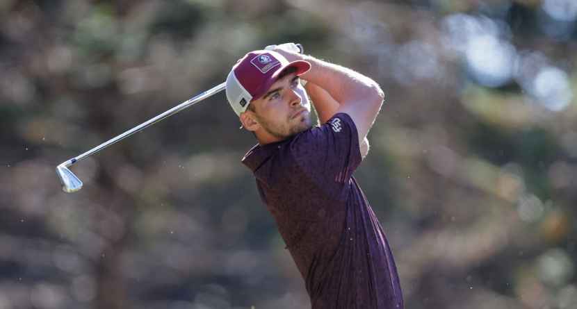 Florida State golfer Jack Whaley hits a tee shot during an NCAA golf tournament on Friday, Oct. 24, 2025 in Alpharetta, Ga. (AP Photo/Stew Milne)
