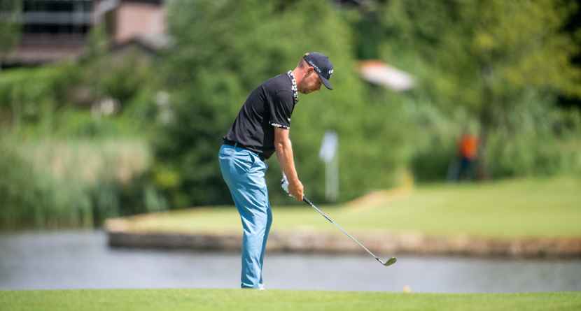 AMSTERDAM, NETHERLANDS - JUNE 05: Jeff Winther of Denmark plays his second shot from the fairway of the 3rd hole during the second round of the KLM Open at The International on June 5, 2026 in Amsterdam, Netherlands. Credit: Andy Astfalck/NurPhoto Photo by: Andy Astfalck/picture-alliance/dpa/AP Images