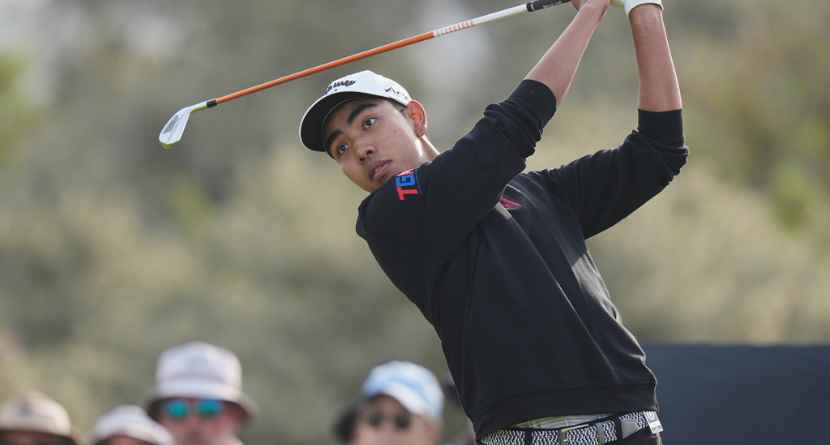 Fifa Laopakdee of Thailand plays a shot off the 2nd tee during the first day of the British Open Golf championships at Royal Birkdale golf club, in Southport, England, Thursday, July 16, 2026. (AP Photo/David Goldman)