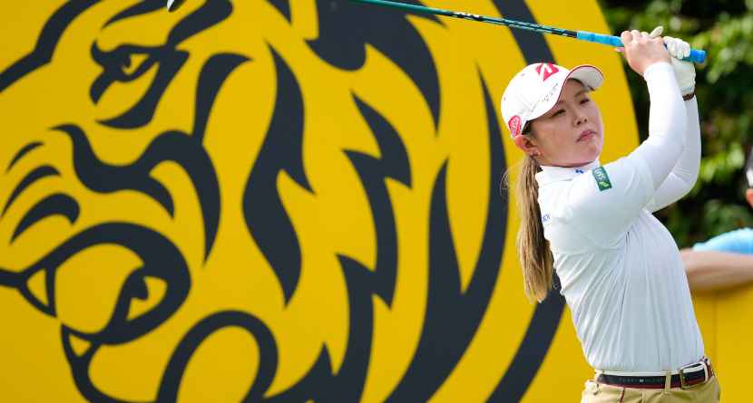 Yuri Yoshida of Japan tees off on the third tee during the first day of LPGA Maybank Championship in Kuala Lumpur, Malaysia, Thursday, Oct. 29, 2026. (AP Photo/Vincent Thian)